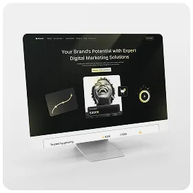Digital marketing solutions desktop agency website UI UX design mockup on high-res monitor