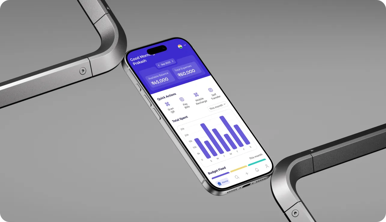 Fintechzy personal finance and expense tracking mobile app UI UX design on smartphone mockup